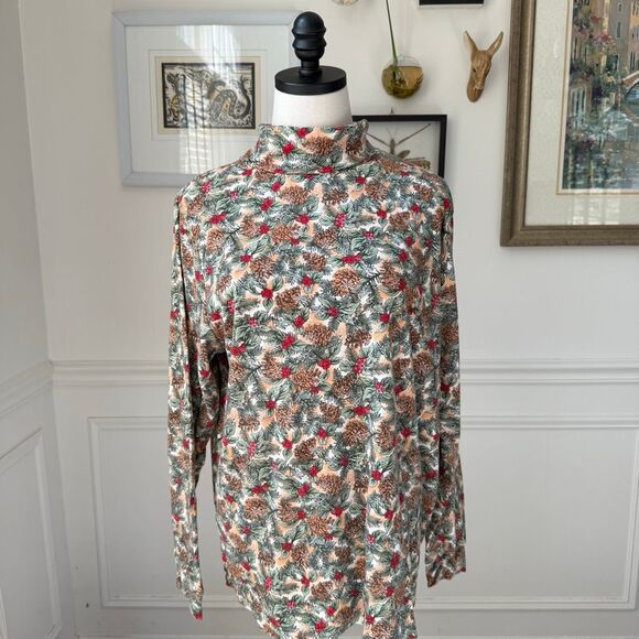 Vintage Cornerstone Pinecone Snowflake Holly Turtleneck XL - Picture 2 of 6